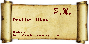 Preller Miksa névjegykártya